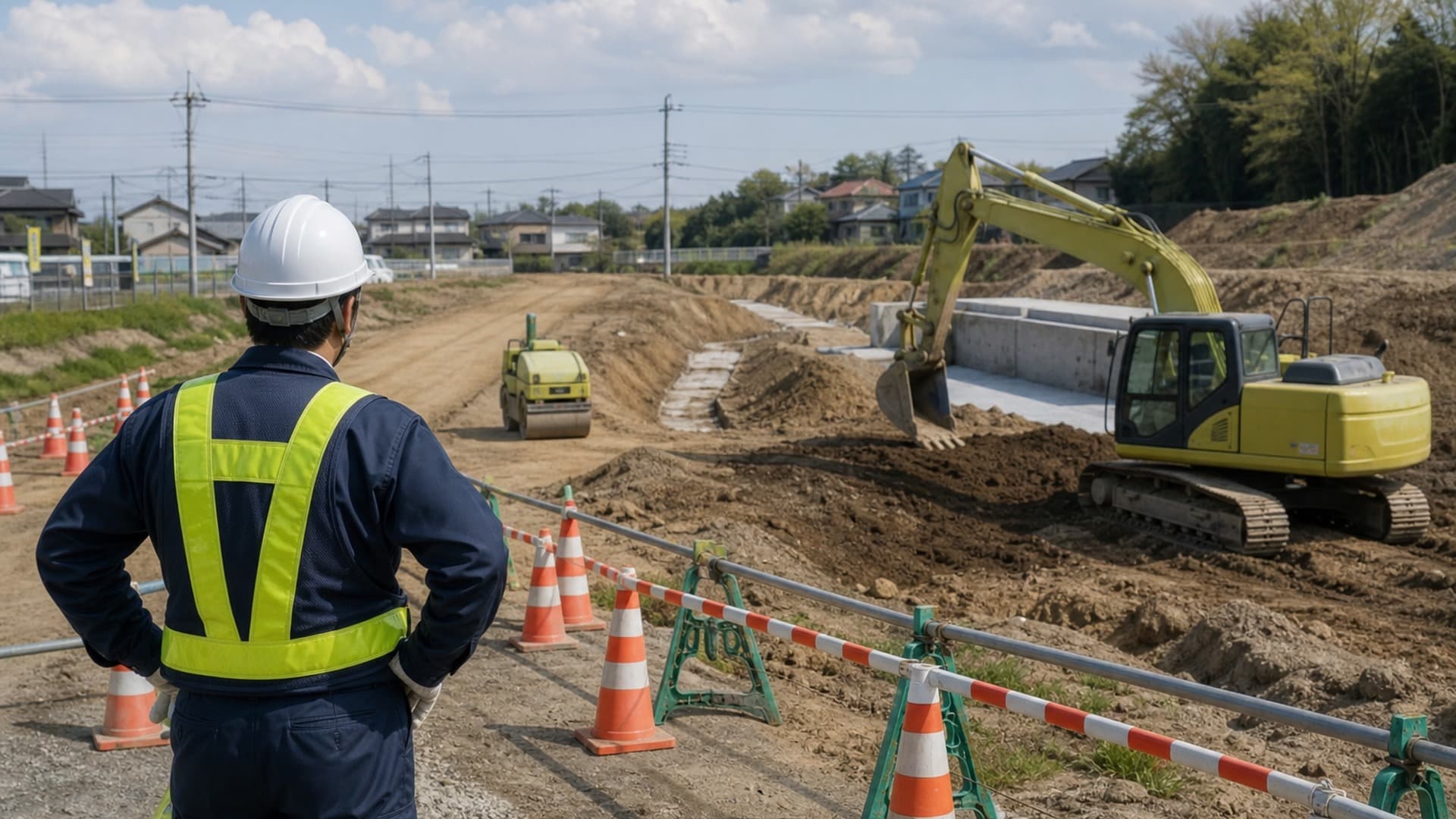 複数の作業区画で建設機械の配置を確認する現場